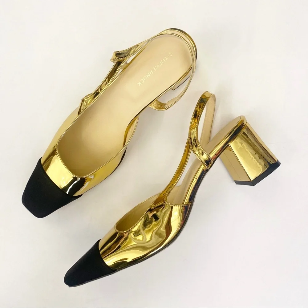 Tuckernuck‎ || Tinsley Slingback Heels Cap Toe Gold Black 10